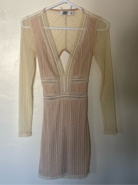 Tiger Mist Cream & Blush Lace Sheer Mini Dress Vintage 60s Mod Festival Summer